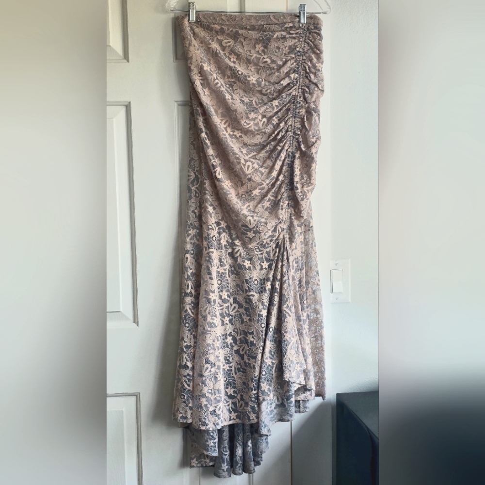 Marciano Lace Long Skirt in Cream And Blue